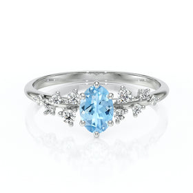 Solitaire accompagné aigue-marine et diamant Pluie d'étoiles - 11