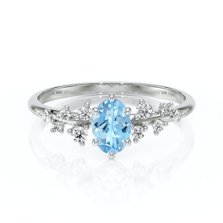 Solitaire accompagné aigue-marine et diamant Pluie d'étoiles - 11