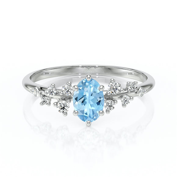 Solitaire accompagné aigue-marine et diamant Pluie d'étoiles - 11