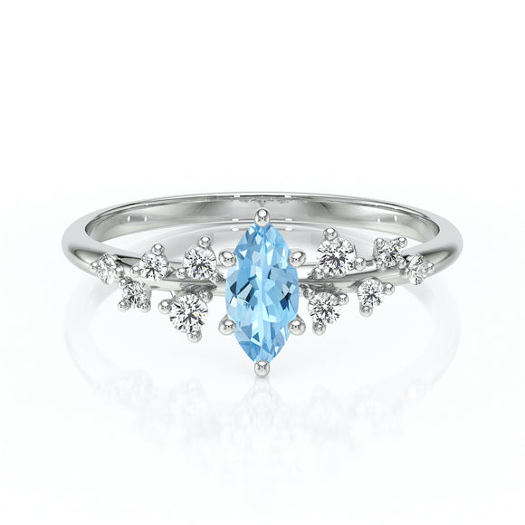 Solitaire accompagné aigue-marine et diamant Pluie d'étoiles - 12