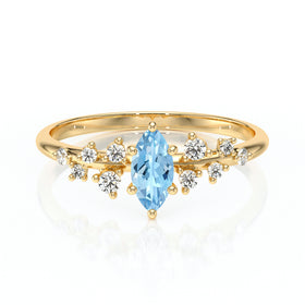 Solitaire accompagné aigue-marine et diamant Pluie d'étoiles - 12