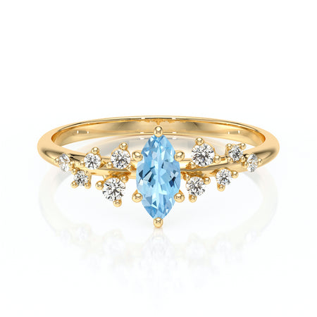 Solitaire accompagné aigue-marine et diamant Pluie d'étoiles - 12