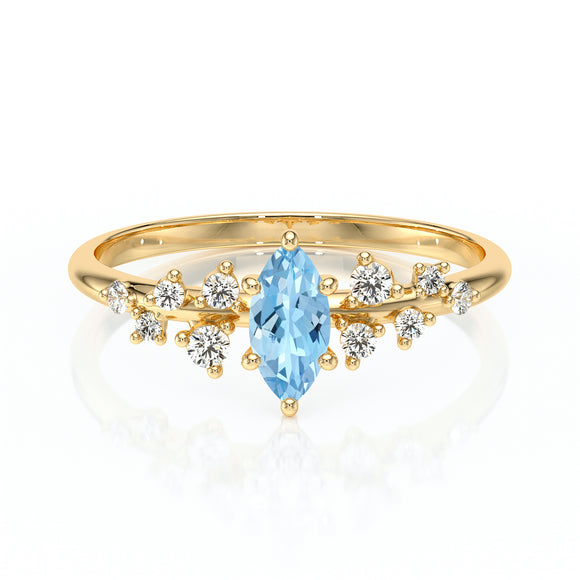 Solitaire accompagné aigue-marine et diamant Pluie d'étoiles - 12