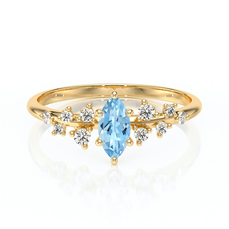 Solitaire accompagné aigue-marine et diamant Pluie d'étoiles - 12