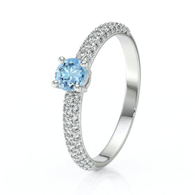 Solitaire accompagné aigue-marine et diamant Pluie d'étoiles - 14