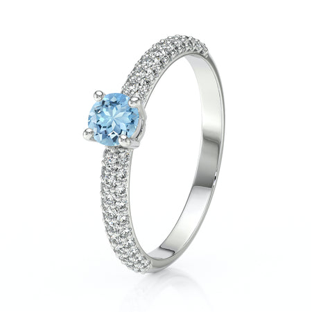 Solitaire accompagné aigue-marine et diamant Pluie d'étoiles - 14