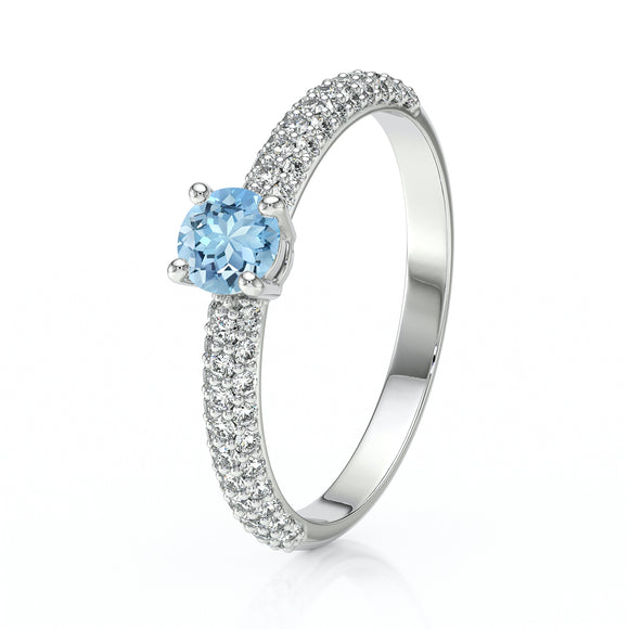 Solitaire accompagné aigue-marine et diamant Pluie d'étoiles - 14