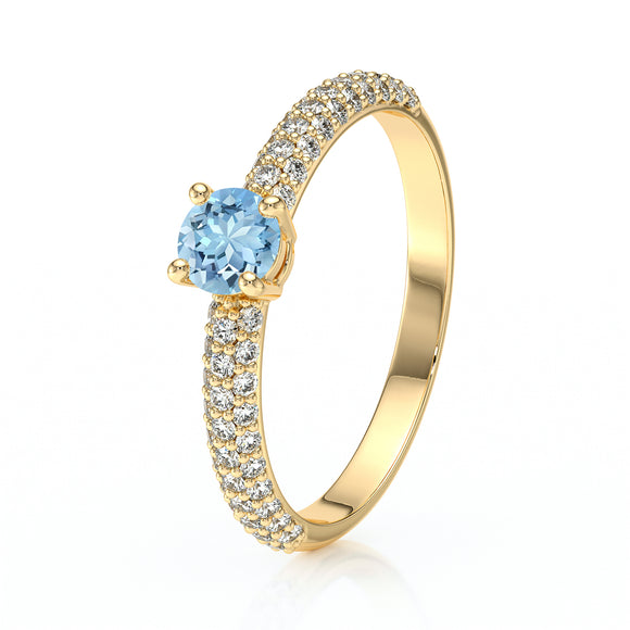 Solitaire accompagné aigue-marine et diamant Pluie d'étoiles - 14