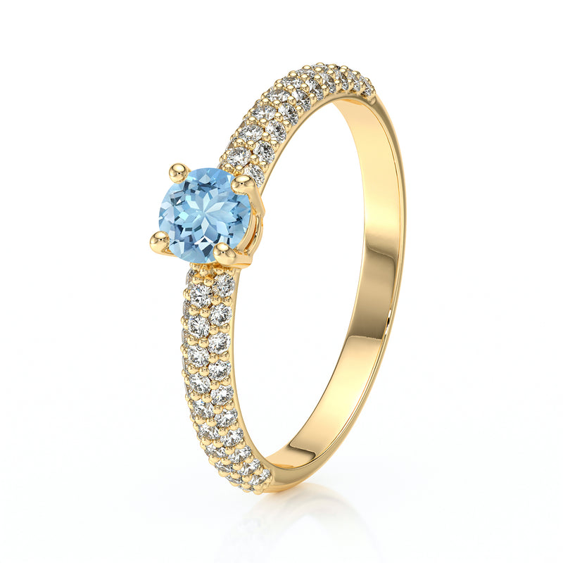 Solitaire accompagné aigue-marine et diamant Pluie d'étoiles - 14