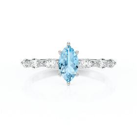 Solitaire accompagné aigue-marine diamant Solstice - 1