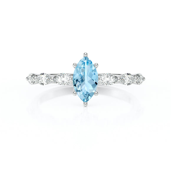 Solitaire accompagné aigue-marine diamant Solstice - 1
