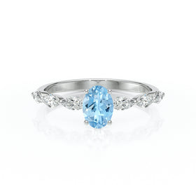 Solitaire accompagné aigue-marine diamant Solstice - 2