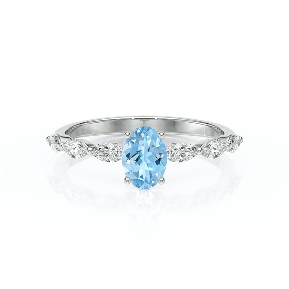 Solitaire accompagné aigue-marine diamant Solstice - 2
