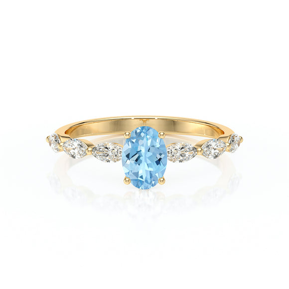 Solitaire accompagné aigue-marine diamant Solstice - 2