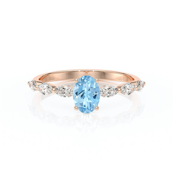 Solitaire accompagné aigue-marine diamant Solstice - 2