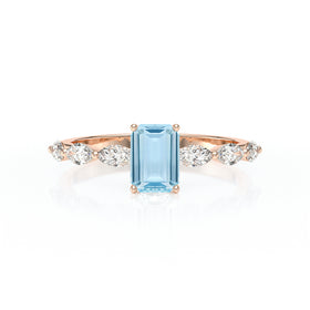 Solitaire accompagné aigue-marine diamant Solstice - 4