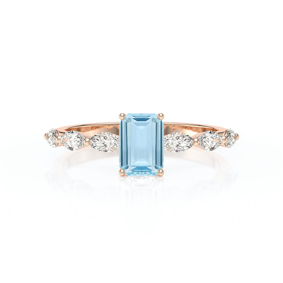 Solitaire accompagné aigue-marine diamant Solstice - 4