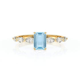 Solitaire accompagné aigue-marine diamant Solstice - 4