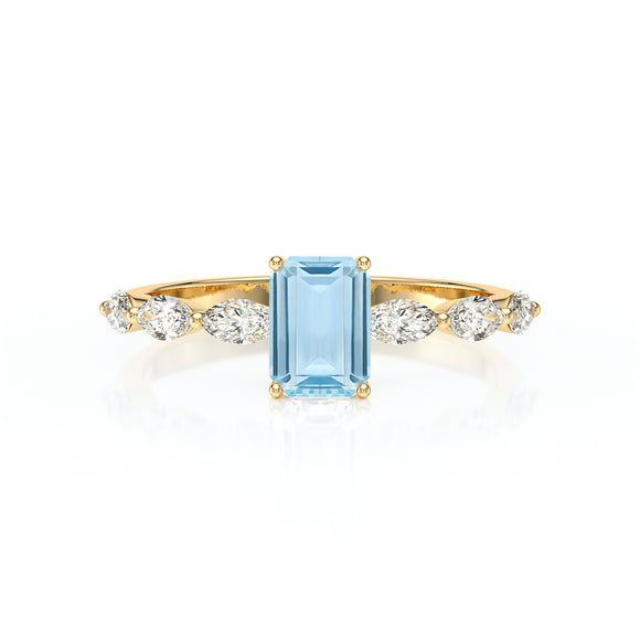 Solitaire accompagné aigue-marine diamant Solstice - 4