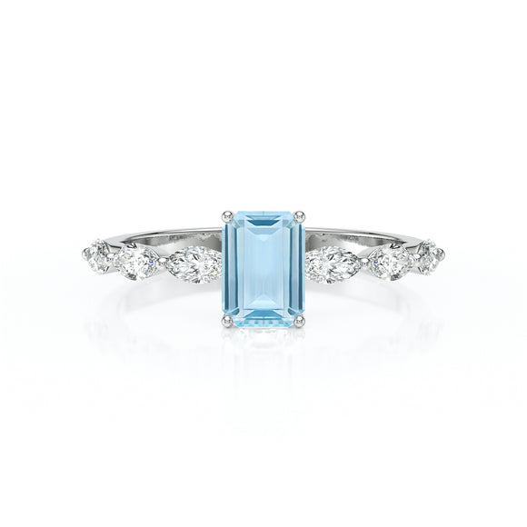 Solitaire accompagné aigue-marine diamant Solstice - 4