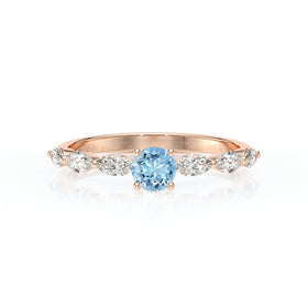 Solitaire accompagné aigue-marine diamant Solstice - 5