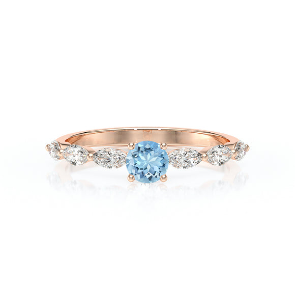 Solitaire accompagné aigue-marine diamant Solstice - 5