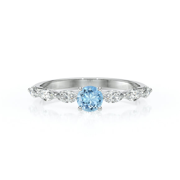 Solitaire accompagné aigue-marine diamant Solstice - 5