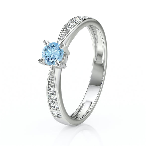 Solitaire accompagné aigue-marine et diamant Destinée - 1