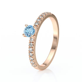 Solitaire accompagné aigue-marine et diamant Divine Idylle - 1