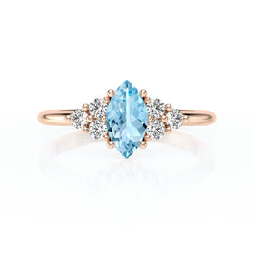 Solitaire accompagné aigue-marine et diamant Divine Idylle - 11