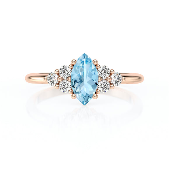 Solitaire accompagné aigue-marine et diamant Divine Idylle - 11
