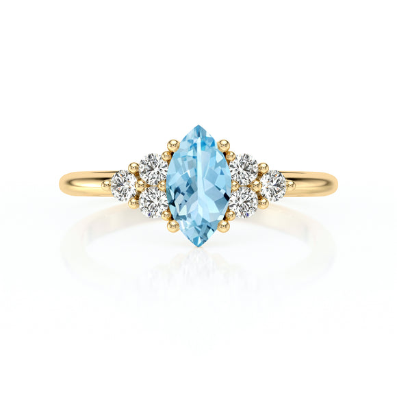 Solitaire accompagné aigue-marine et diamant Divine Idylle - 11