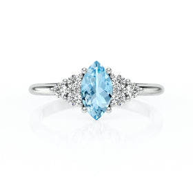 Solitaire accompagné aigue-marine et diamant Divine Idylle - 11