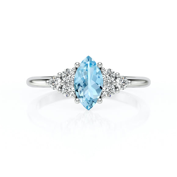 Solitaire accompagné aigue-marine et diamant Divine Idylle - 11