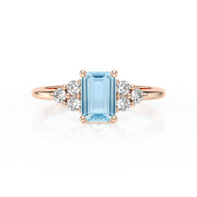 Solitaire accompagné aigue-marine et diamant Divine Idylle - 12