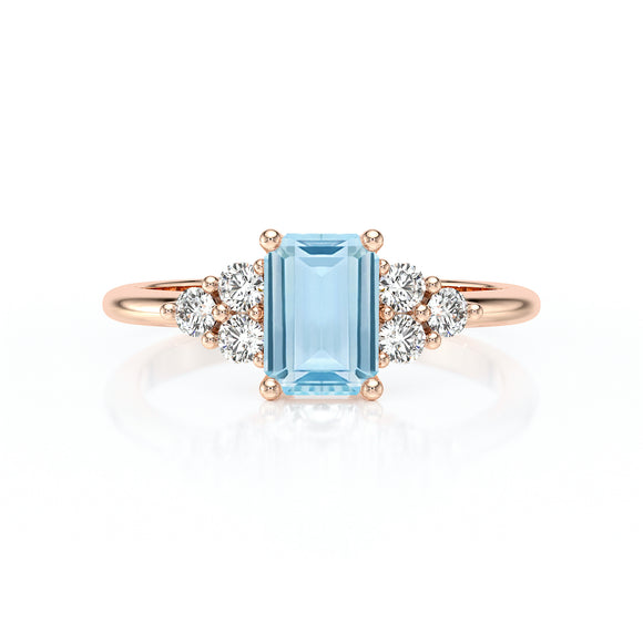 Solitaire accompagné aigue-marine et diamant Divine Idylle - 12