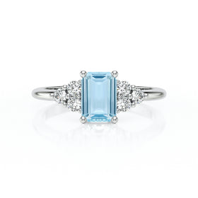 Solitaire accompagné aigue-marine et diamant Divine Idylle - 12