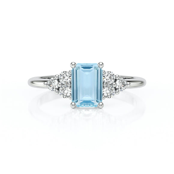 Solitaire accompagné aigue-marine et diamant Divine Idylle - 12