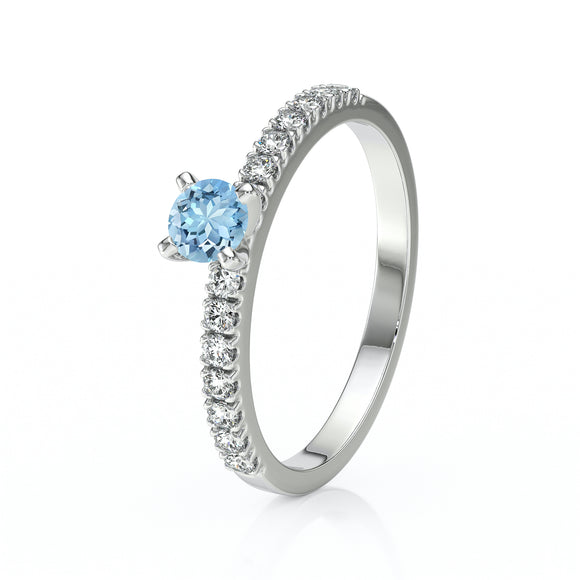 Solitaire accompagné aigue-marine et diamant Divine Idylle - 1