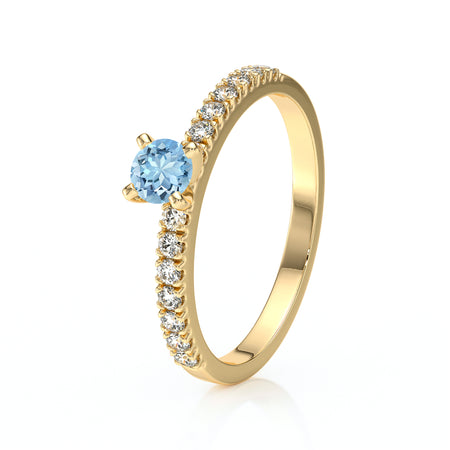 Solitaire accompagné aigue-marine et diamant Divine Idylle - 1