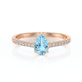 Solitaire accompagné aigue-marine et diamant Divine Idylle - 2