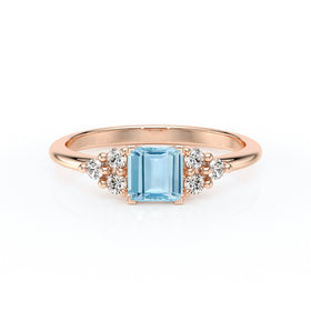 Solitaire accompagné aigue-marine et diamant Divine Idylle - 25