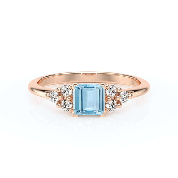Solitaire accompagné aigue-marine et diamant Divine Idylle - 25