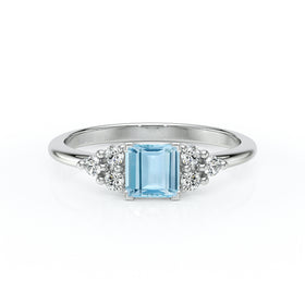 Solitaire accompagné aigue-marine et diamant Divine Idylle - 25