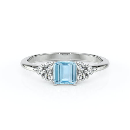 Solitaire accompagné aigue-marine et diamant Divine Idylle - 25