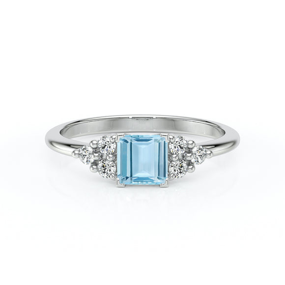 Solitaire accompagné aigue-marine et diamant Divine Idylle - 25