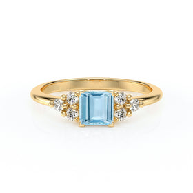 Solitaire accompagné aigue-marine et diamant Divine Idylle - 25