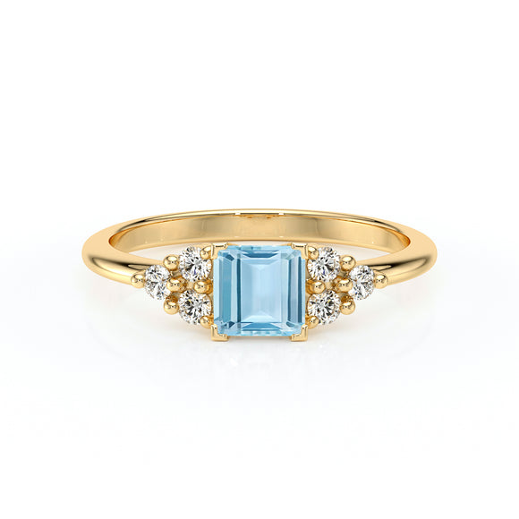 Solitaire accompagné aigue-marine et diamant Divine Idylle - 25