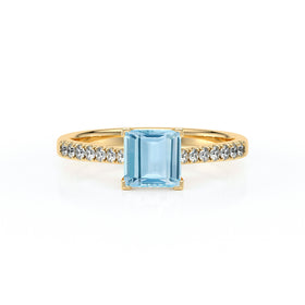Solitaire accompagné aigue-marine et diamant Divine Idylle - 27