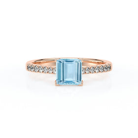 Solitaire accompagné aigue-marine et diamant Divine Idylle - 27